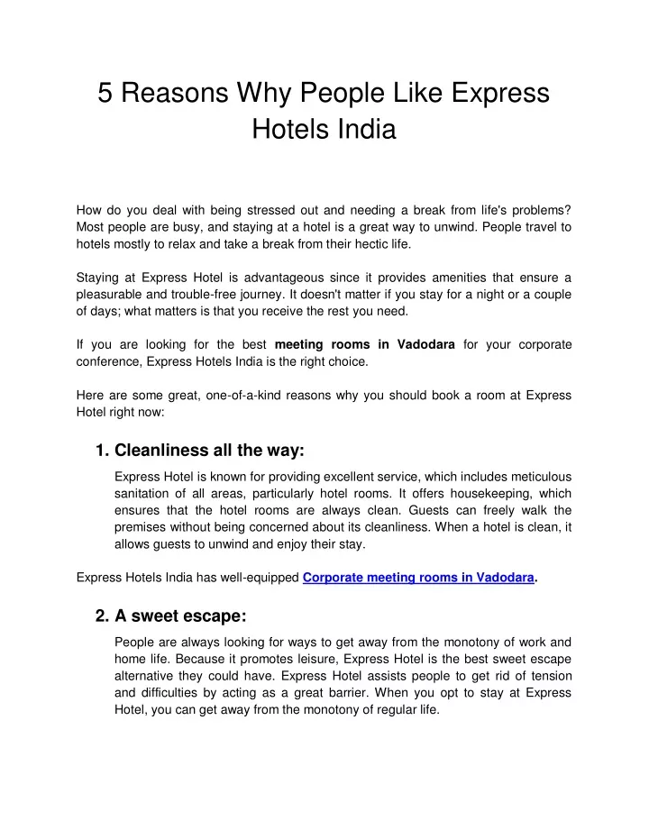 5 reasons why people like express hotels india