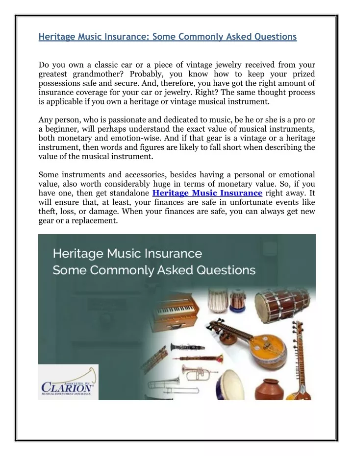 heritage music insurance some commonly asked