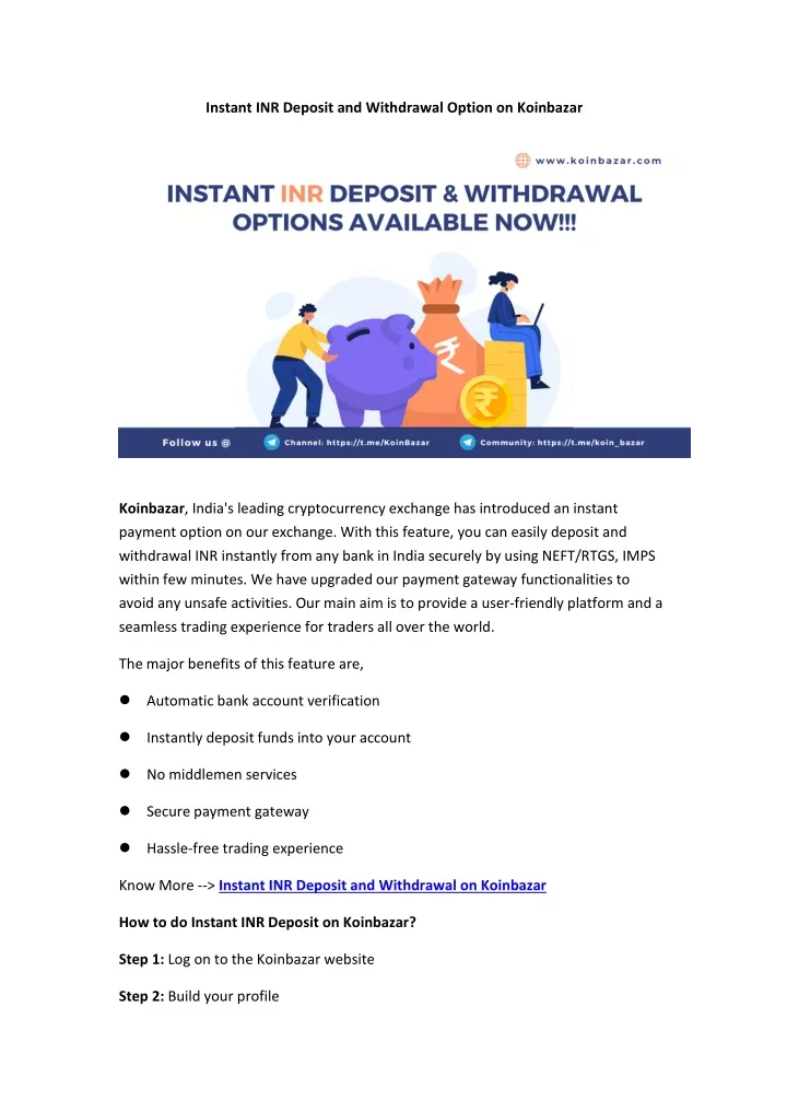 instant inr deposit and withdrawal option