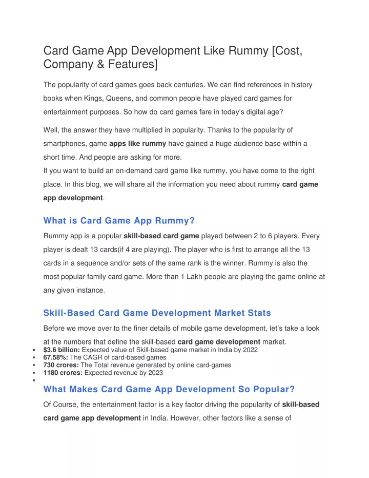 card game app development like rummy cost company