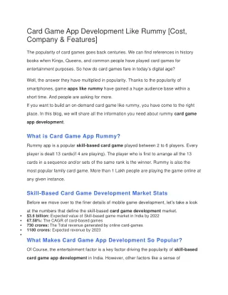 Card Game App Development Like Rummy