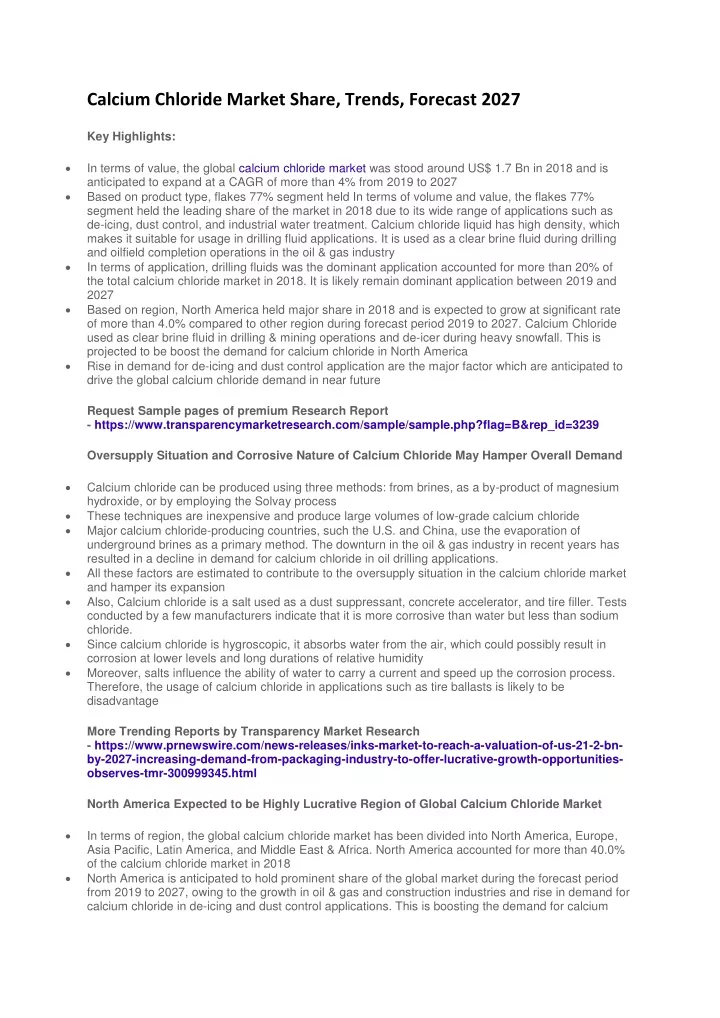 calcium chloride market share trends forecast 2027