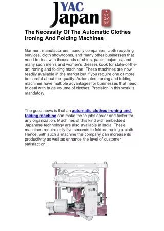 The Necessity Of The Automatic Clothes Ironing And Folding Machines