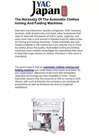 the necessity of the automatic clothes ironing