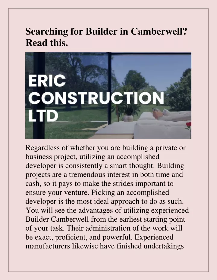 searching for builder in camberwell read this