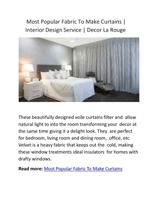 Most Popular Fabric To Make Curtains | Interior Design Service | Decor La Rouge