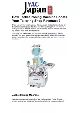 How Jacket Ironing Machine Boosts Your Tailoring Shop Revenues?