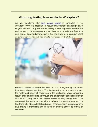 Why drug testing is essential in Workplace?