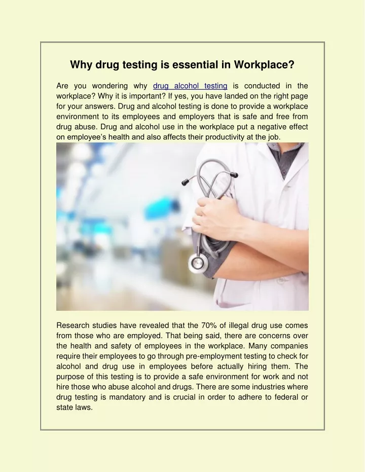 why drug testing is essential in workplace