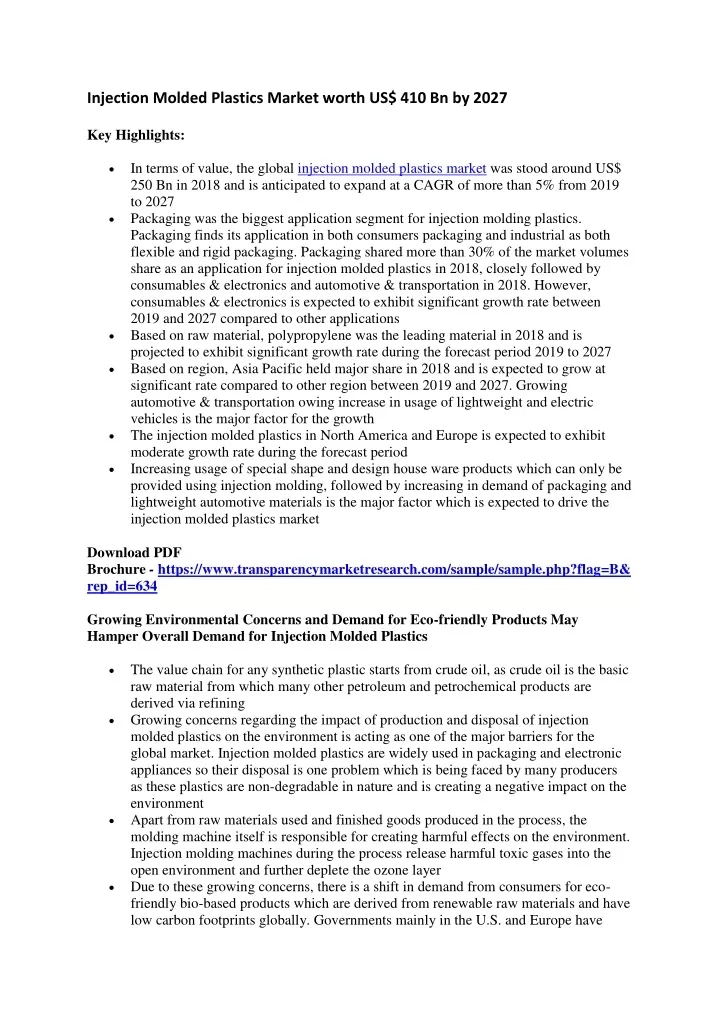 injection molded plastics market worth