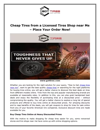 Cheap Tires from a Licensed Tires Shop near Me – Place Your Order Now