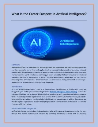What Is the Career Prospect in Artificial Intelligence