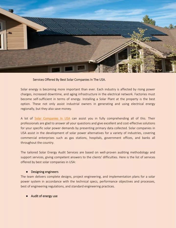 services offered by best solar companies