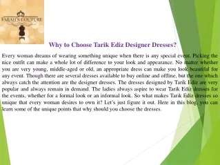 Why to Choose Tarik Ediz Designer Dresses