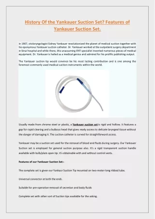 history of the yankauer suction set features