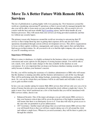 move to a better future with remote dba services