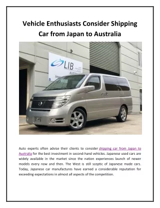 Vehicle Enthusiasts Consider Shipping Car from Japan to Australia