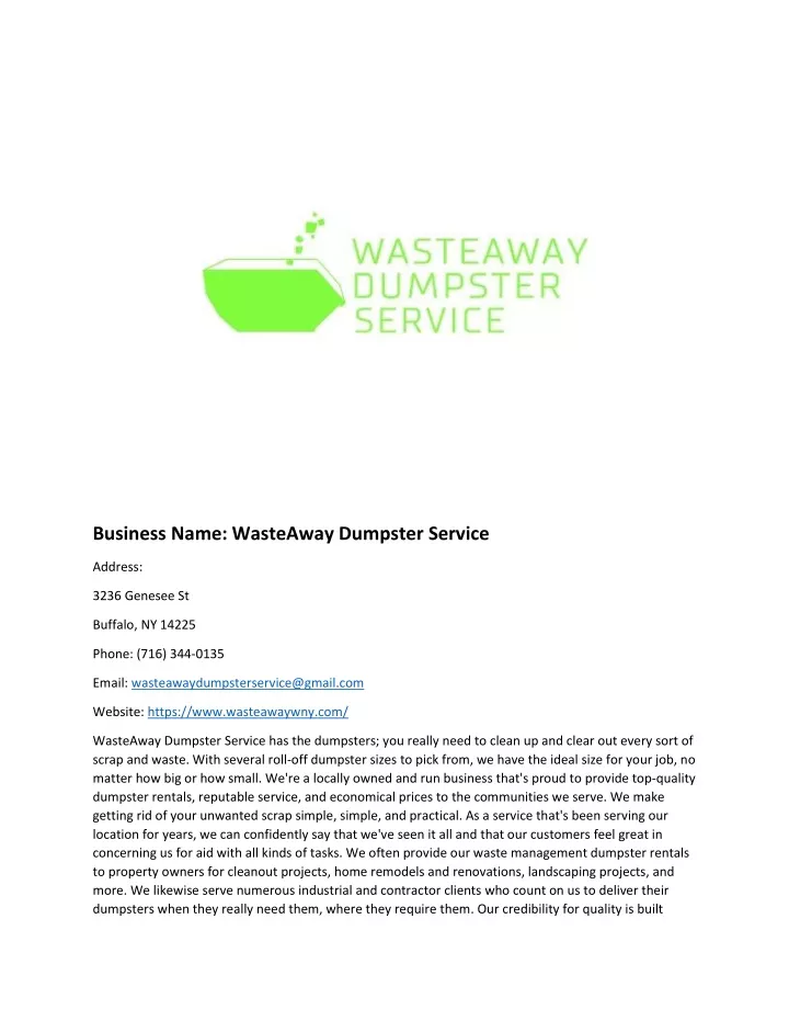 business name wasteaway dumpster service