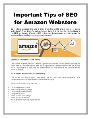 Important Tips of SEO for Amazon Webstore