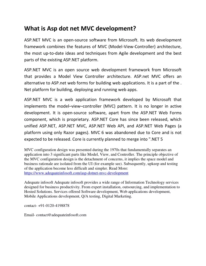 what is asp dot net mvc development