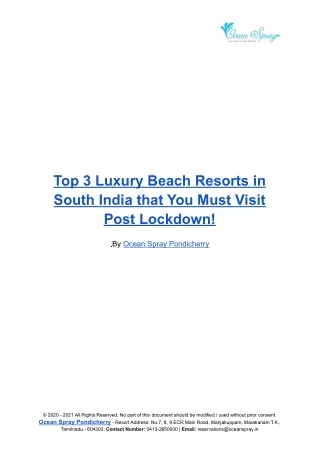 Top 3 Luxury Beach Resorts in South India that You Must Visit Post Lockdown!