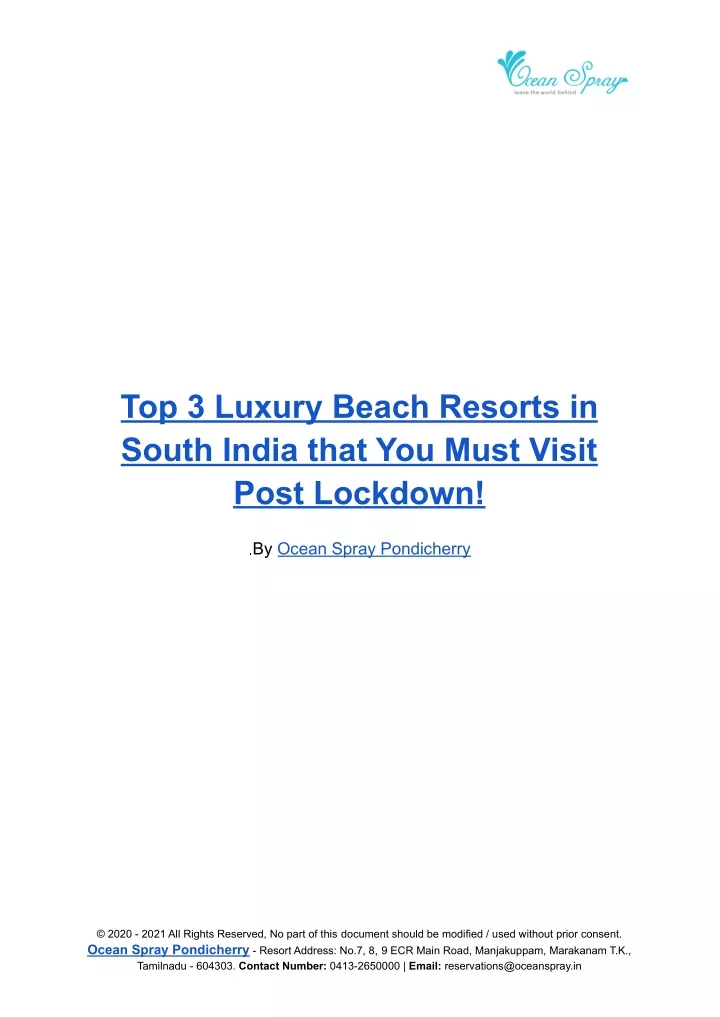 top 3 luxury beach resorts in south india that