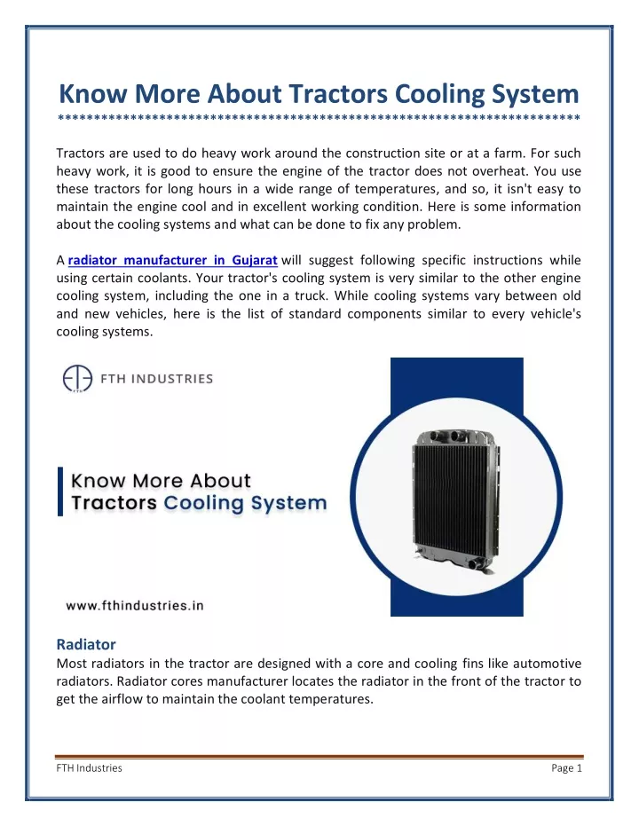 know more about tractors cooling system tractors