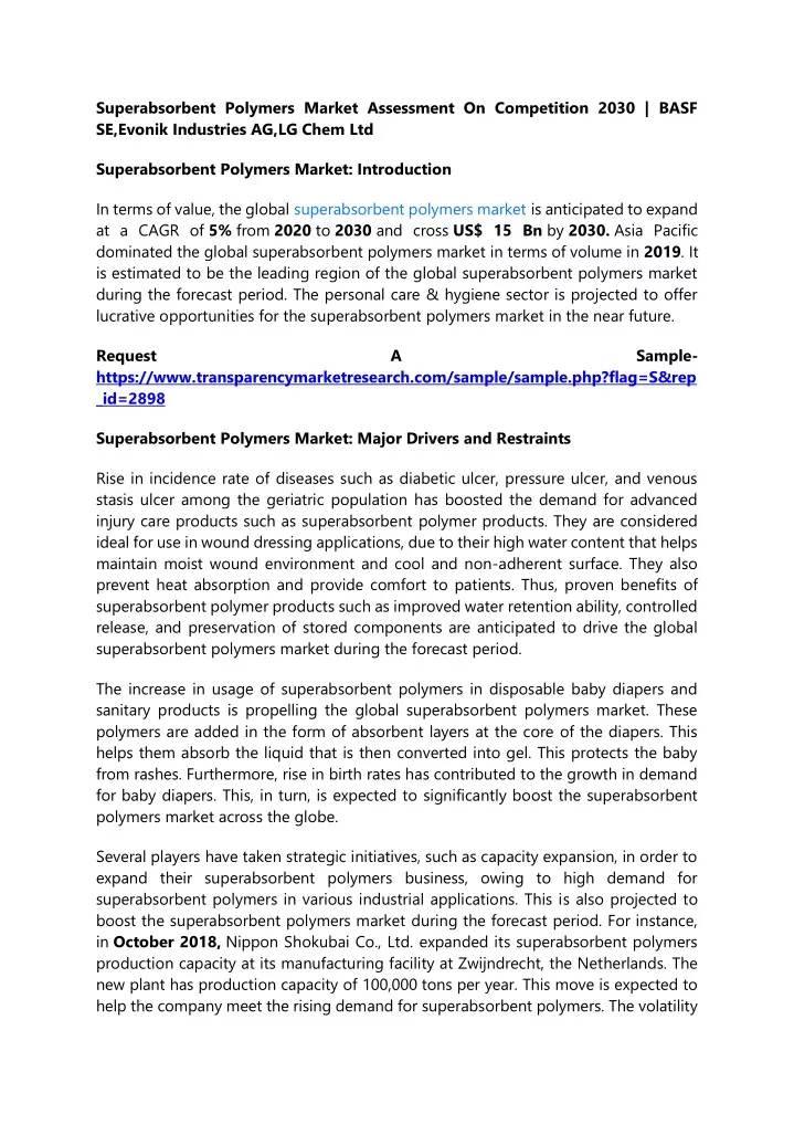 Ppt Superabsorbent Polymers Market Assessment On Competition