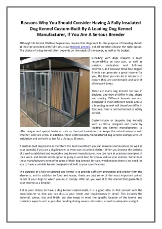 Reasons Why You Should Consider Having A Fully Insulated Dog Kennel Custom-Built By A Leading Dog Kennel Manufacturer, I