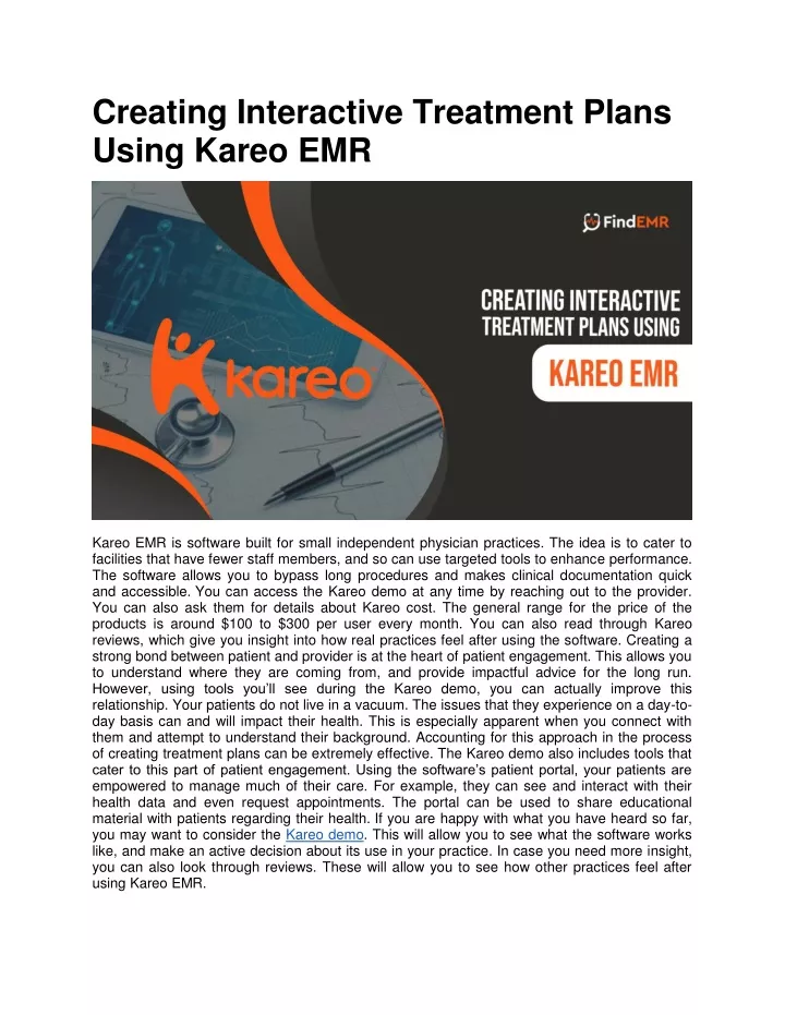 creating interactive treatment plans using kareo