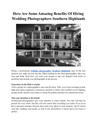 Here Are Some Amazing Benefits Of Hiring Wedding Photographers Southern Highlands