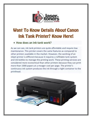 Want To Know Details About Canon Ink Tank Printer