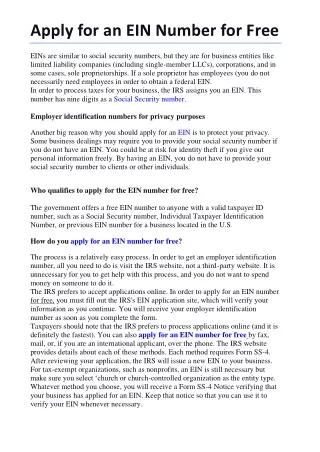 apply for an ein number for free