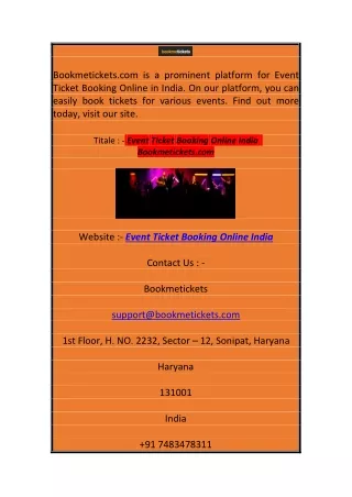 Event Ticket Booking Online India Bookmetickets.com