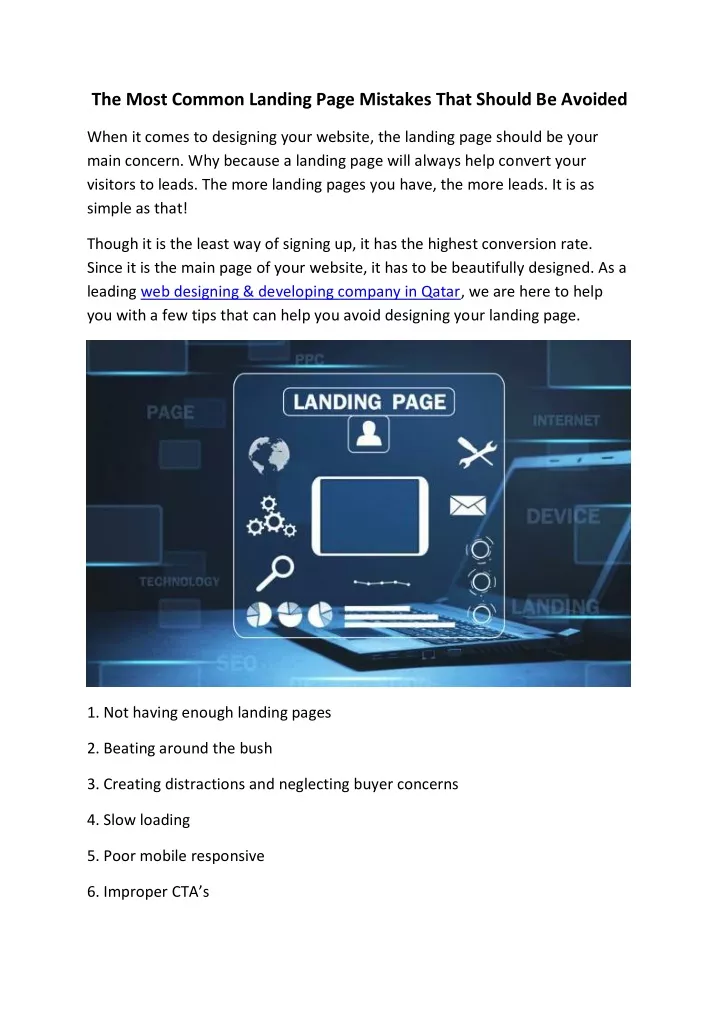 the most common landing page mistakes that should
