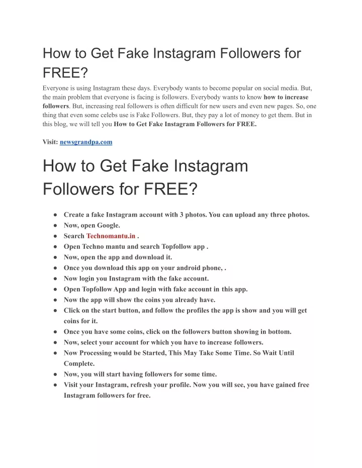 how to get fake instagram followers for free