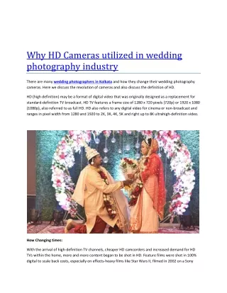 Why HD Cameras used in wedding photography industry