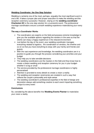 Wedding Coordinator, the One Step Solution