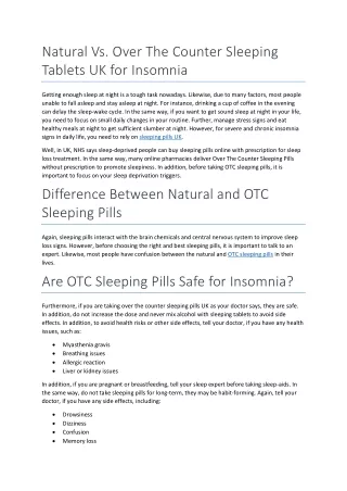 Natural Vs. Over The Counter Sleeping Tablets UK for Insomnia