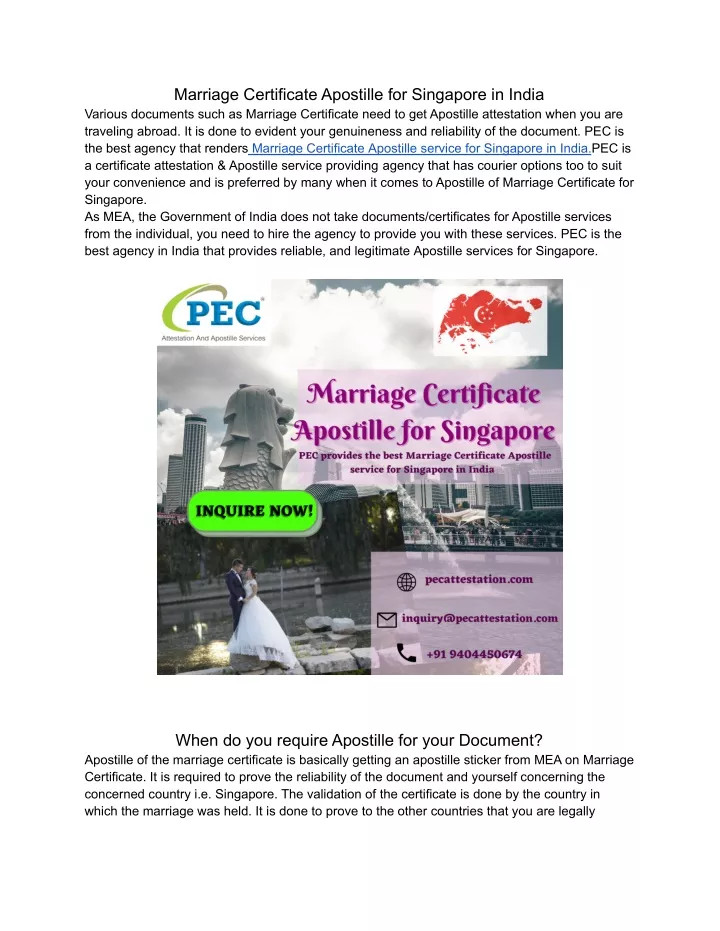 marriage certificate apostille for singapore