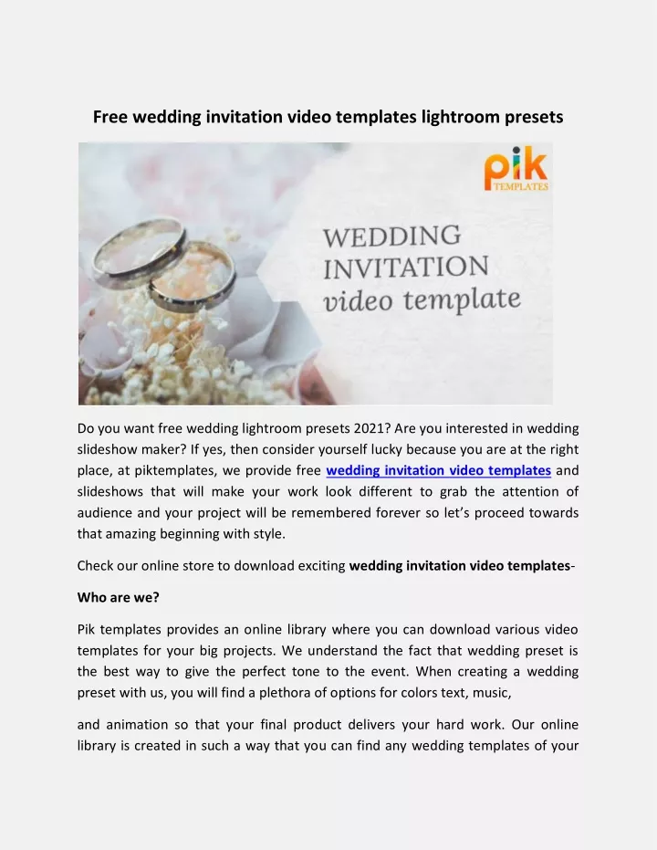 free wedding invitation video templates lightroom