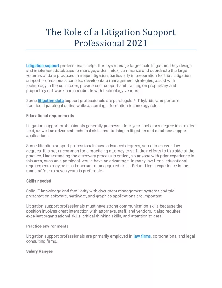 the role of a litigation support professional 2021
