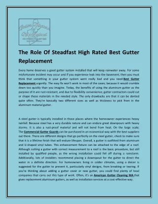 The Role Of Steadfast High Rated Best Gutter Replacement