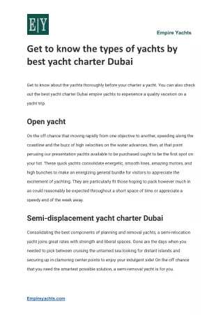 Get to know the types of yachts by best yacht charter Dubai