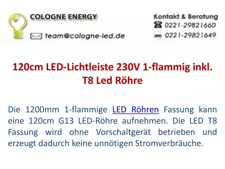 120cm led lichtleiste 230v 1 flammig inkl