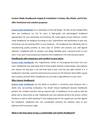 Custom Made Headboards Supply & Installation in Dubai, Abu Dhabi, and Al Ain.
