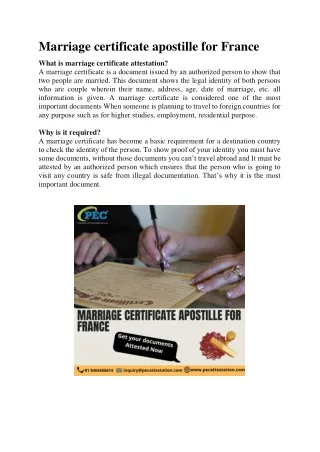 Marriage certificate apostille for france