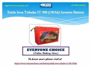 Get Exide Inva Tubular IT 500 (150Ah) Inverter Battery Online