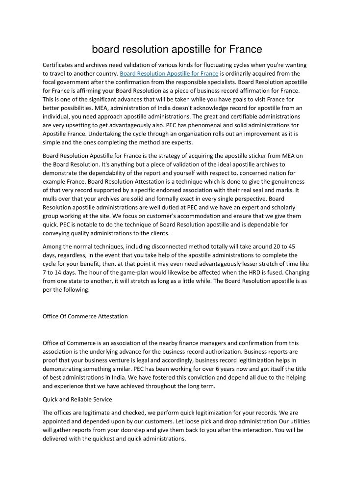 board resolution apostille for france