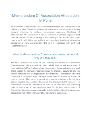 Memorandum Of Association Attestation In Pune